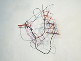 Rob Gardiner, Spatial Drawing 10.9.8.2, plastic fence fragment, shadows, tape, wire netting, silver tape, felt-tip marker ink, wire.