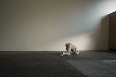 Sam Harrison at Jensen,  installation of Crawling Man