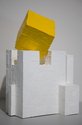 Richard McIllroy, White Elelphant and Yellow Cube, glued wood and yellow paint, 240 x 180 x 110 mm
