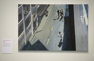 Matthew Carter, Woman Approaching Group, oil on board, 800 x 1200 x 25 mm