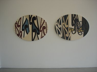 Kura Te Waru-Rewiri, (Ngati Pakahi, Ngati Kahu, Ngati Rehia,  Ngatirangi Ngati Raukawa ki Kauwhata), Puhoro meets the stripes, 2011, acrylic on canvas, 910mm (h) x 1195mm (w)  