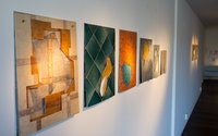 Charlotte Watson, vinyl works, from left to right are Marble, Adagio, Pizza, Iriza, Shell and Cottage.