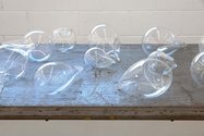 Dane Mitchell, Spectral Readings (Liverpool), 2012, detail, blown glass, spoken word, found display table dimensions vary