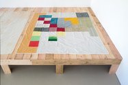 Kate Newby, If it's necessary I don't see why not, 2013 quilted t-shirts, tea towels, bed sheet, scarf, bandana, dish rag, pillowcases, hand towel, backed with flannel sheeting, hand-stitched trim (with assistance of Linda Osmond) 2300 x 2000 mm.