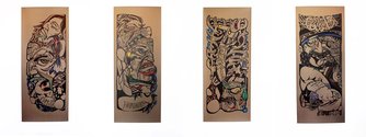 Rewiti Arapere: Mareikura; Whatukura; Tane Tokorangi; and Tangaroa Ararau; (all 2013); paper, permanent marker, paint marker; 650 x 1600mm; images courtesy of the artist