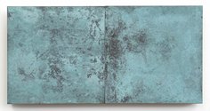 Stephen Bambury, Seasons (Summer), 2014, chemical action on two brass panels on ply, 170 x 340 mm        