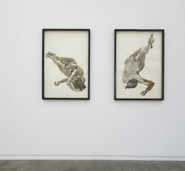 Sam Harrison: Untitled (Ink XIV), 2015, ink on paper,  96 x 65 cm; Untitled (Ink IX), 2015, ink on paper, 96 x 65 cm
