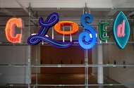 Michael Parekowhai, Rules of the Game, 2015, neon, LED light bulbs, aluminium, automotive paint, 158 x 569 cm