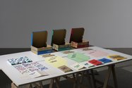 Pelepesite Tofilau and Rhueben Meredith, Umu Pack, 2015, digital and flatbed printing, card, paper, 1600 x 9000 mm. Photo: Sam Hartnett