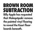 Billy Apple's Brown Room Subtraction as installed at Mokopōpaki. Detail.