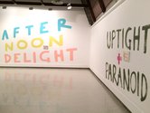 Jon Campbell:  Afternoon Delight; Uptight + Paranoid, 2017, wall painting with canvases at Ilam Campus Gallery