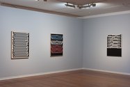 Gordon Walters: New Vision.  Installation Dunedin Public Art Gallery 2017. Black on White (1965); Painting No.7 (1965); Te Whiti (1964).  Photographer: Iain Frengley.  Courtesy of the Gordon Walters Estate.   