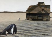 Michael Shepherd, Trojan Horse (Sculpture Farm with Bob Semple's Tank, 2018, mixed media on canvas, 570 x 675 mm. Photo: Sam Hartnett