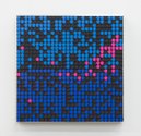 Rebecca Baumann, Automatic Drawing (Blue/Blue), 2019, flip-dot display, ardino, aluminium, 450 x 450 x 80 mm. Photo: Sam Hartnett