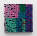 Rebecca Baumann, Automatic Drawing (Pink/Green/Purple), 2019, flip-dot display, ardino, aluminium, 450 x 450 x 80 mm. Photo: Sam Hartnett