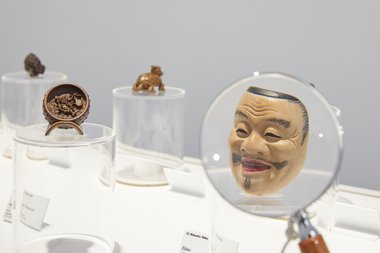 Installation of Contemporary Wood-Carved Netsuke at Te Uru. Toured by The Japan Foundation. Photo by Sam Hartnett