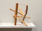 Xin Cheng, Out of the Woods, 2020,  detail, Tensegrity models with pinetrim, wilding pine, mānuka, rimu, plywood, pencils, twig, string, rubber bands. Four pieces. Installation dimensions variable. Photo: Arekahānara