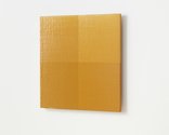 Simon Morris, Colour light (yellow ochre), 2020, acrylic paint, jute, wood, light, 450 x 450 mm. Photo: Sam Hartnett