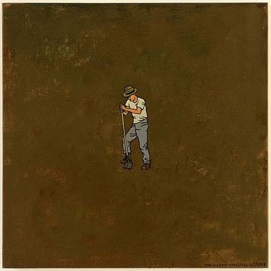 Dick Frizzell, Man Digging, 2008, oil on board, 55 x 55 cm