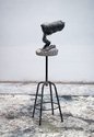 Julia Morison, Curious thing, 2011, recycled plastic, stool, cement and silt, 1240 x 400
