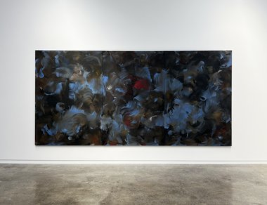 Erin Lawlor, Ariadne and the Minotaur, 2023, oil on canvas, 200 X 410 cm